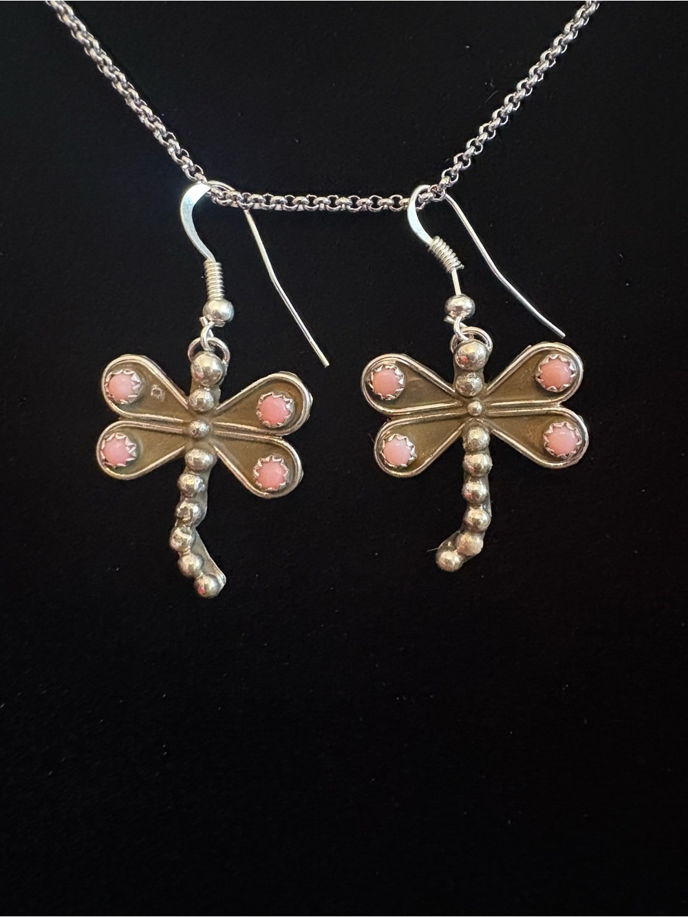 Pink Opal Dragonfly Dangle Hook Native Made Earrings